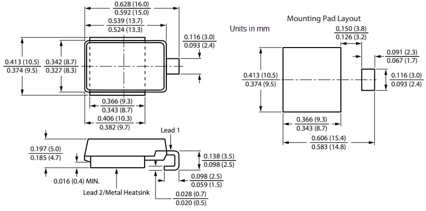 Mechanical Drawing - Vishay General Semiconductor SE30124 Surface-Mount High Voltage Rectifiers